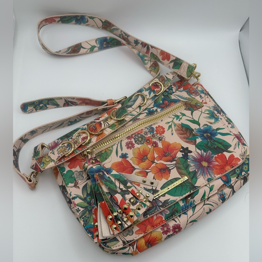 Steve Madden Floral Shoulder / Crossbody Bag with Gold Accents Flowers Handbag